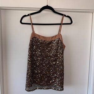 Sequin Embellished Brown Cami Top